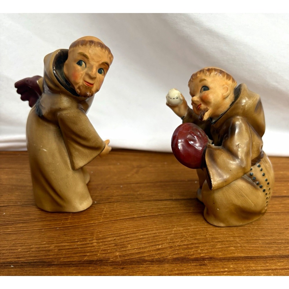1956 Napco Hand Painted Ceramic Baseball Monk Figurines
